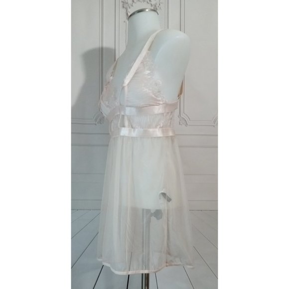 Oh La La Cheri Mesh & Eyelash Lace Pink A-line Babydoll Chemise Lingerie Sz M-L - Picture 3 of 8